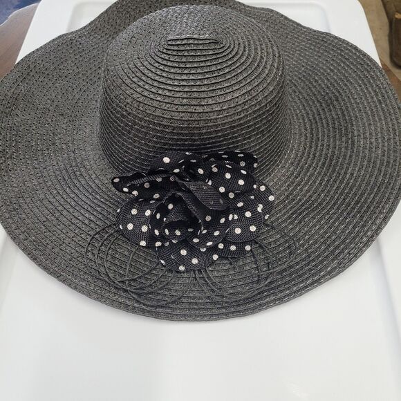 2 Straw Wmns Floppy Hats W/flower Great For Sun Party Outside Red And Black One - Picture 7 of 11